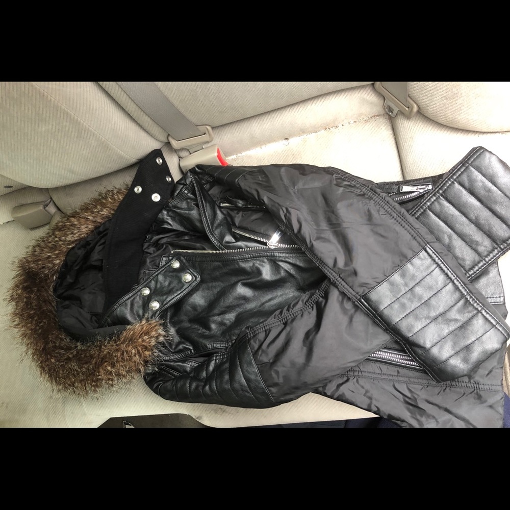 Michael kors leather jacket fur hood